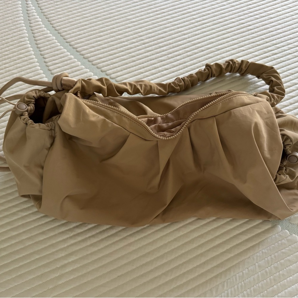 Neutral Tan Ruched Shoulder Bag
